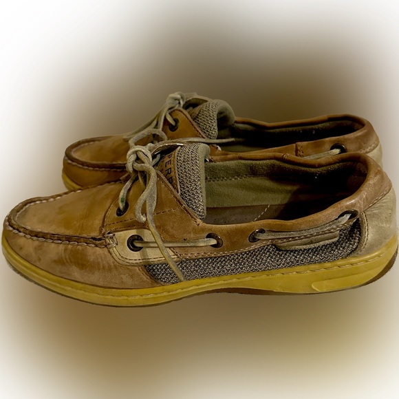 Sperry Bluefish 2 Eye Boat Shoe Topsider Loafer Sz 8M light tan school casual - Picture 2 of 6
